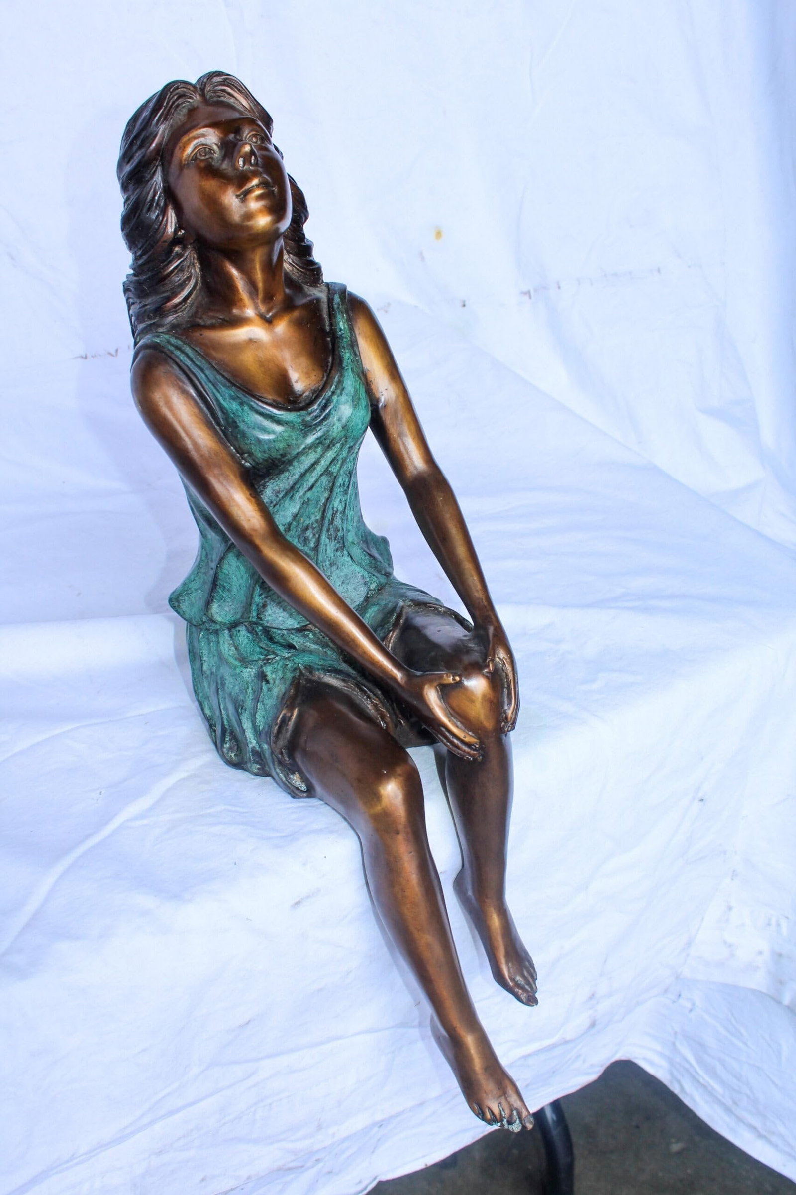 Graceful Young Woman Sitting on the Ledge Bronze Statue 13" x 7" x 23"H - 8