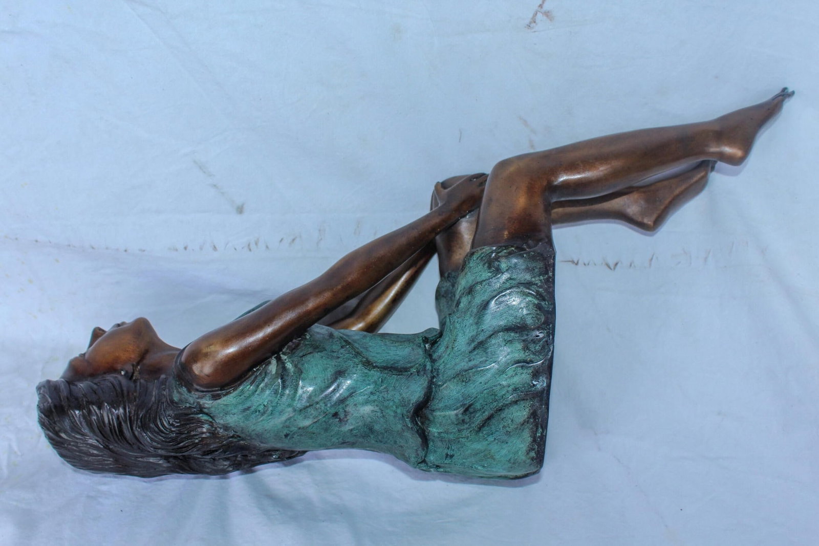 Graceful Young Woman Sitting on the Ledge Bronze Statue 13" x 7" x 23"H - 9