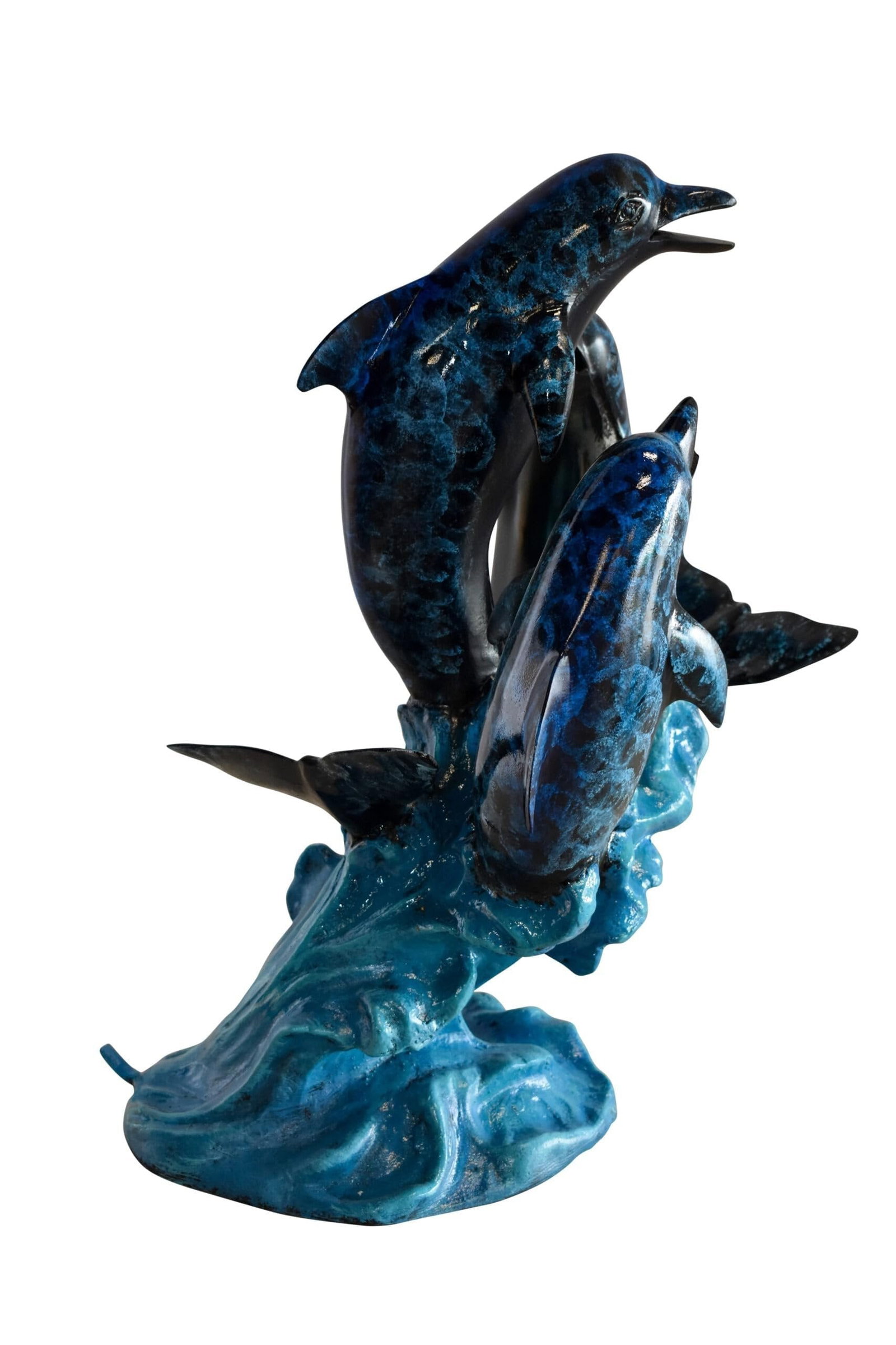 Pod of Dolphins Playfully On A Wave Resin Statue, Fountain 15" x 14" x 20"H: Title:Pod of Dolphins Playfully On A Wave Resin Statue, Fountain 15" x 14" x 20"H Description:A masterful combination of coastal thought and beauty, this resin statue of a pod of dolphins is