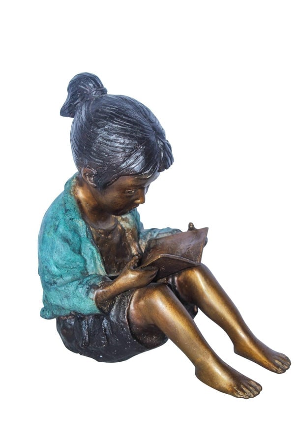 Charming Young Girl Sitting and Reading a Book Bronze Statue 11" x 8" x 12"H: Title:Charming Young Girl Sitting and Reading a Book Bronze Statue 11" x 8" x 12"H Description:Charming young girl sitting and reading a book bronze statue, handcrafted and casted using traditional