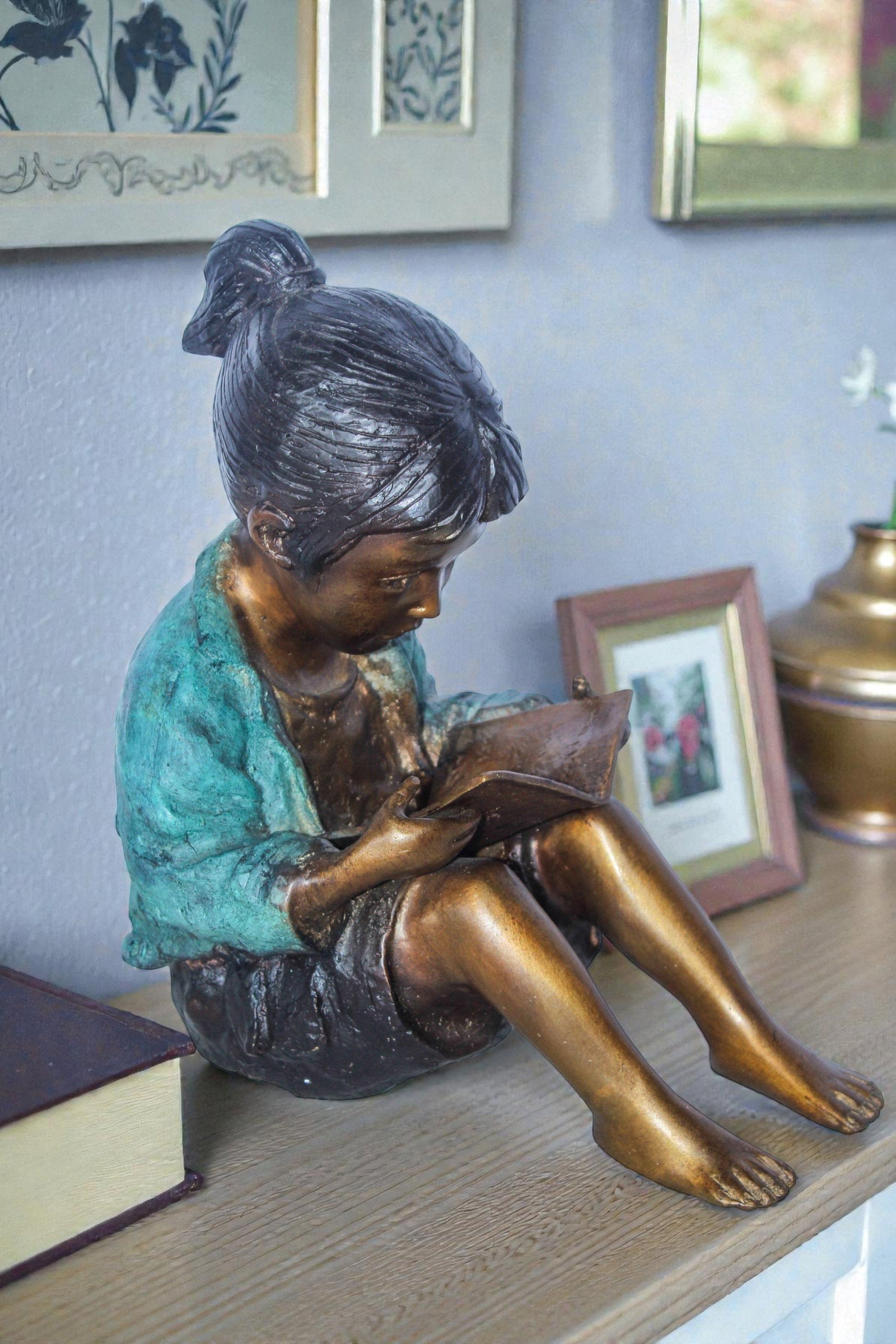 Charming Young Girl Sitting and Reading a Book Bronze Statue 11" x 8" x 12"H - 3