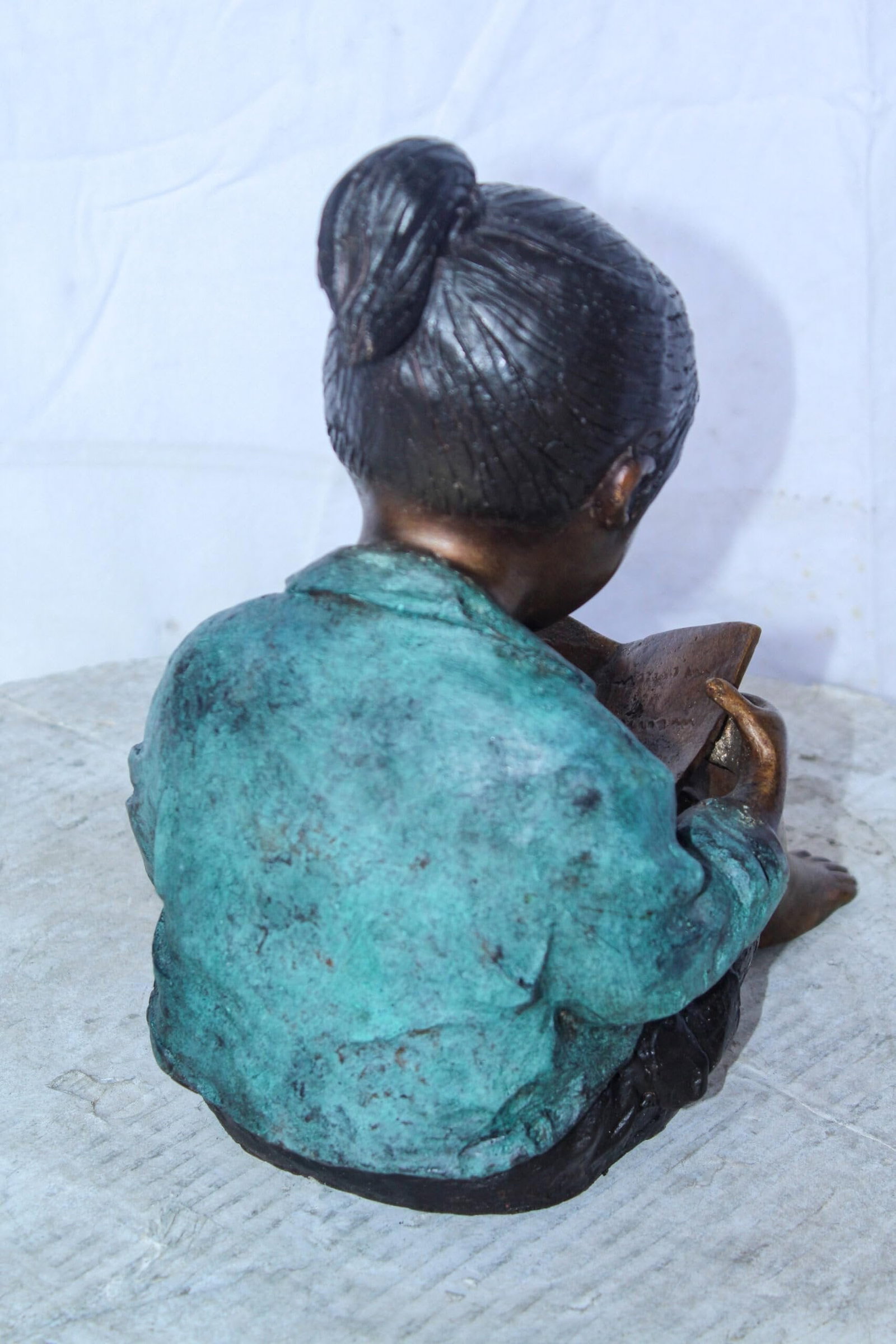 Charming Young Girl Sitting and Reading a Book Bronze Statue 11" x 8" x 12"H - 8