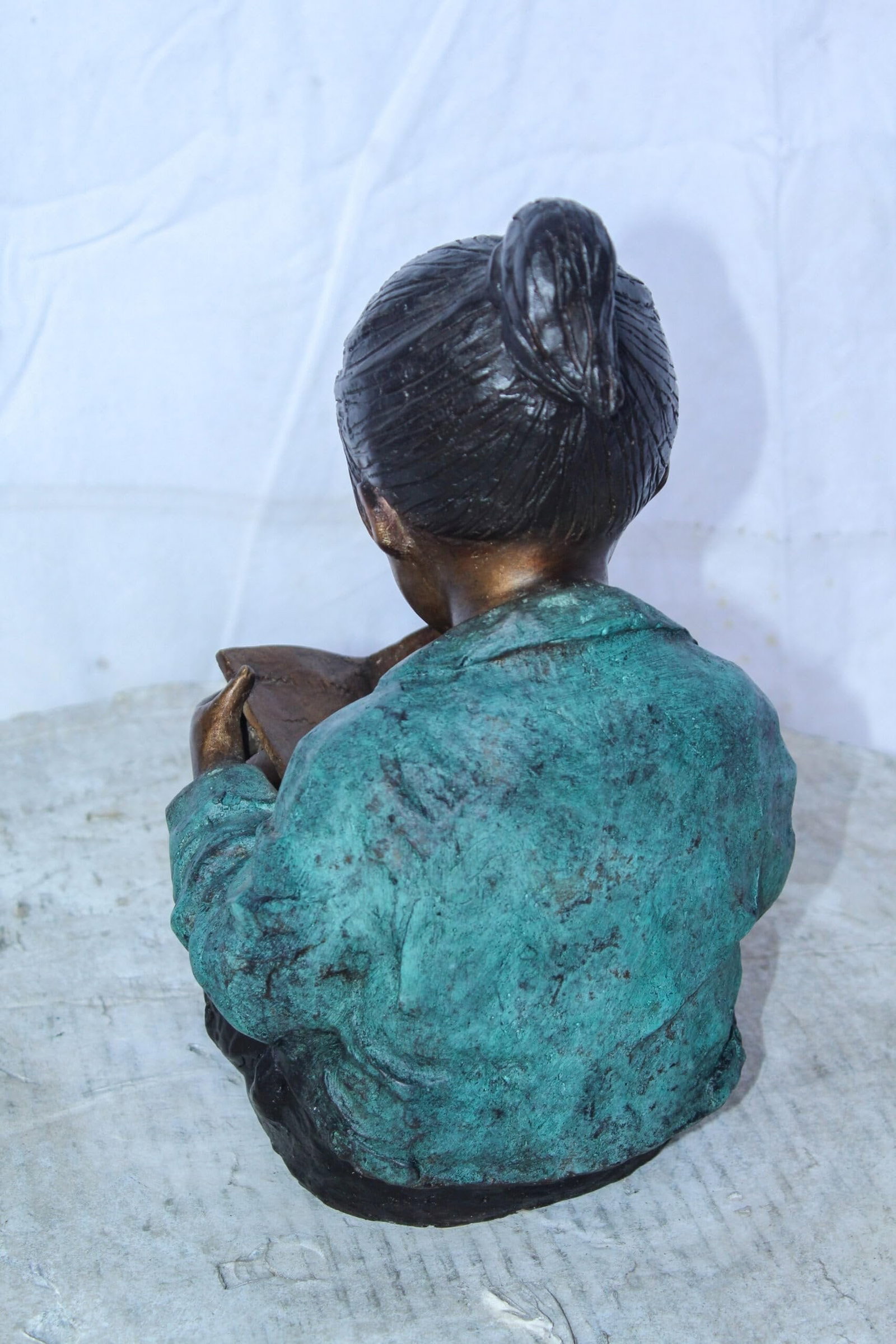 Charming Young Girl Sitting and Reading a Book Bronze Statue 11" x 8" x 12"H - 9
