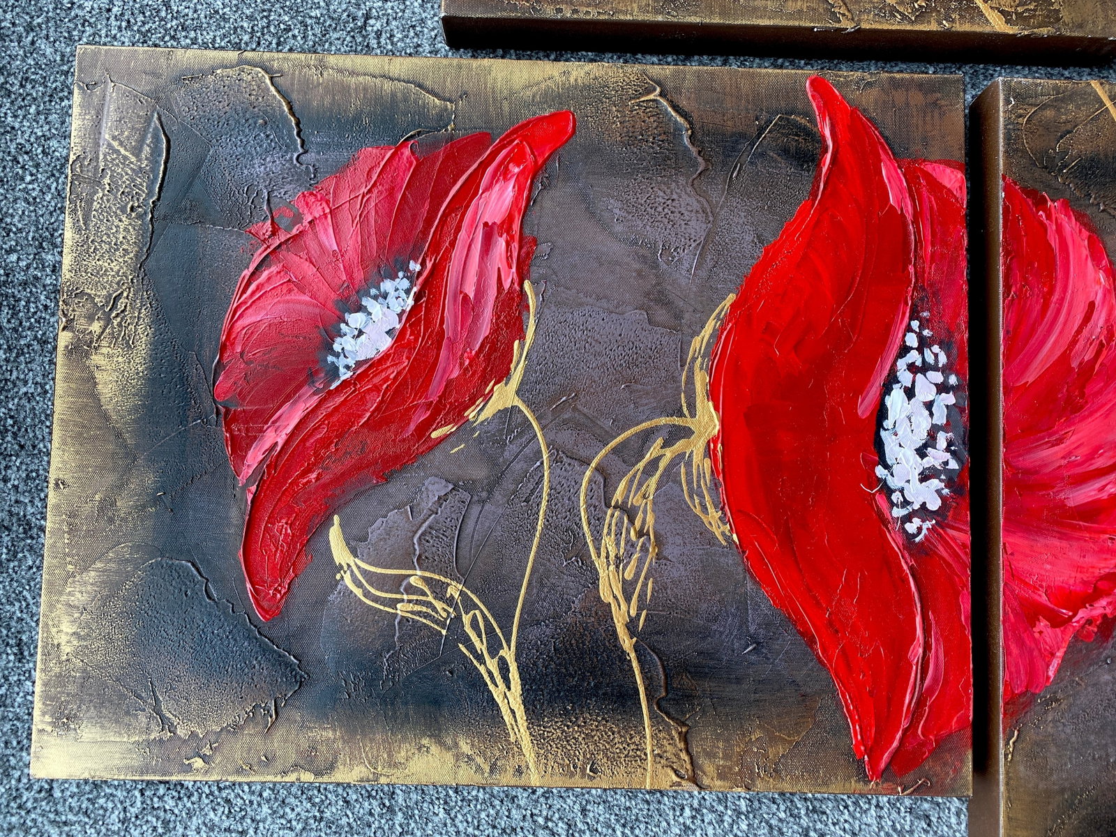 Five Piece Acrylic Painting of Poppies On Canvas - 5