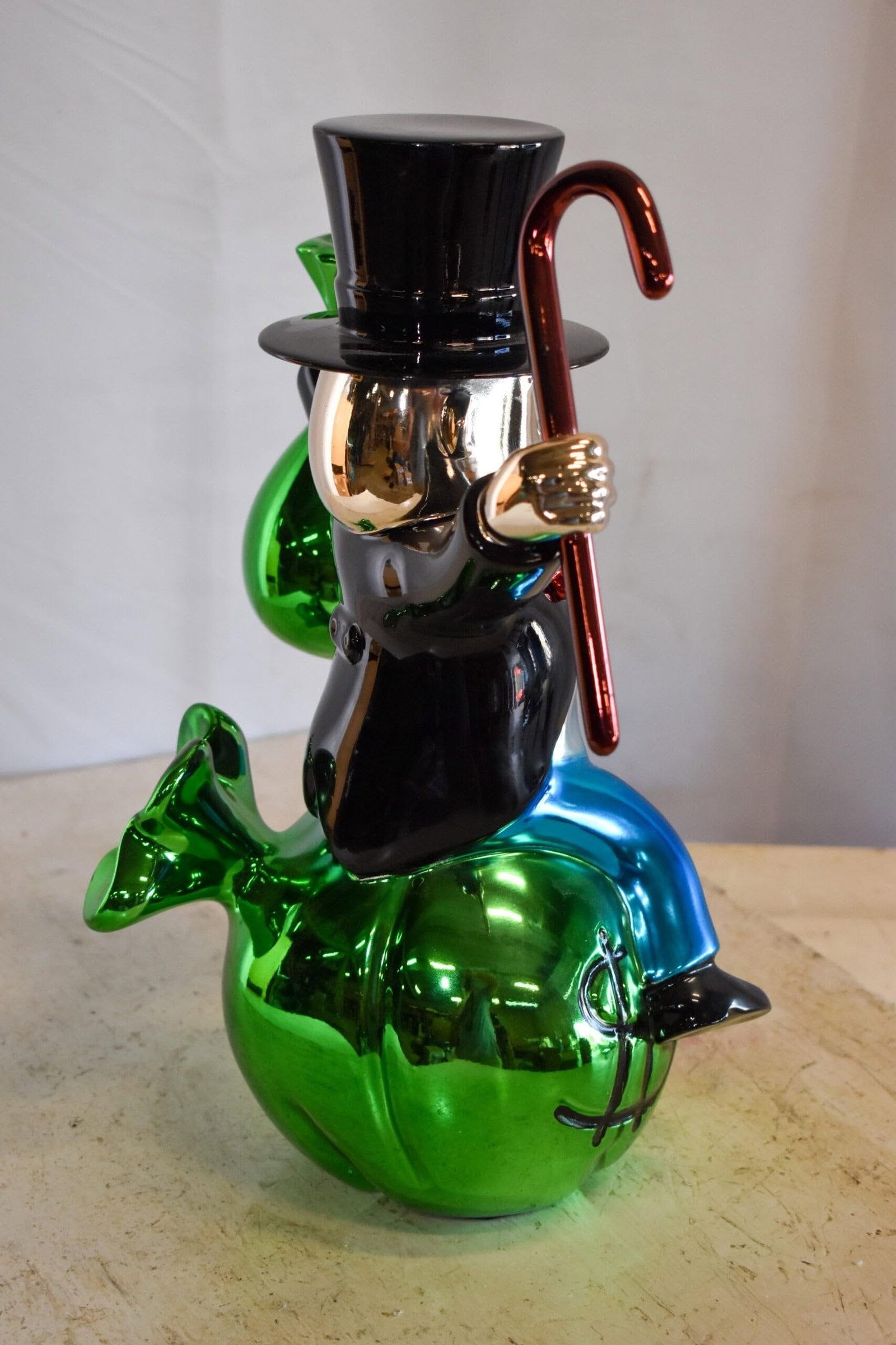 Joyous Monopoly Man Sitting on Money Bag Resin Statue 12" x 10" x 16"H - 7