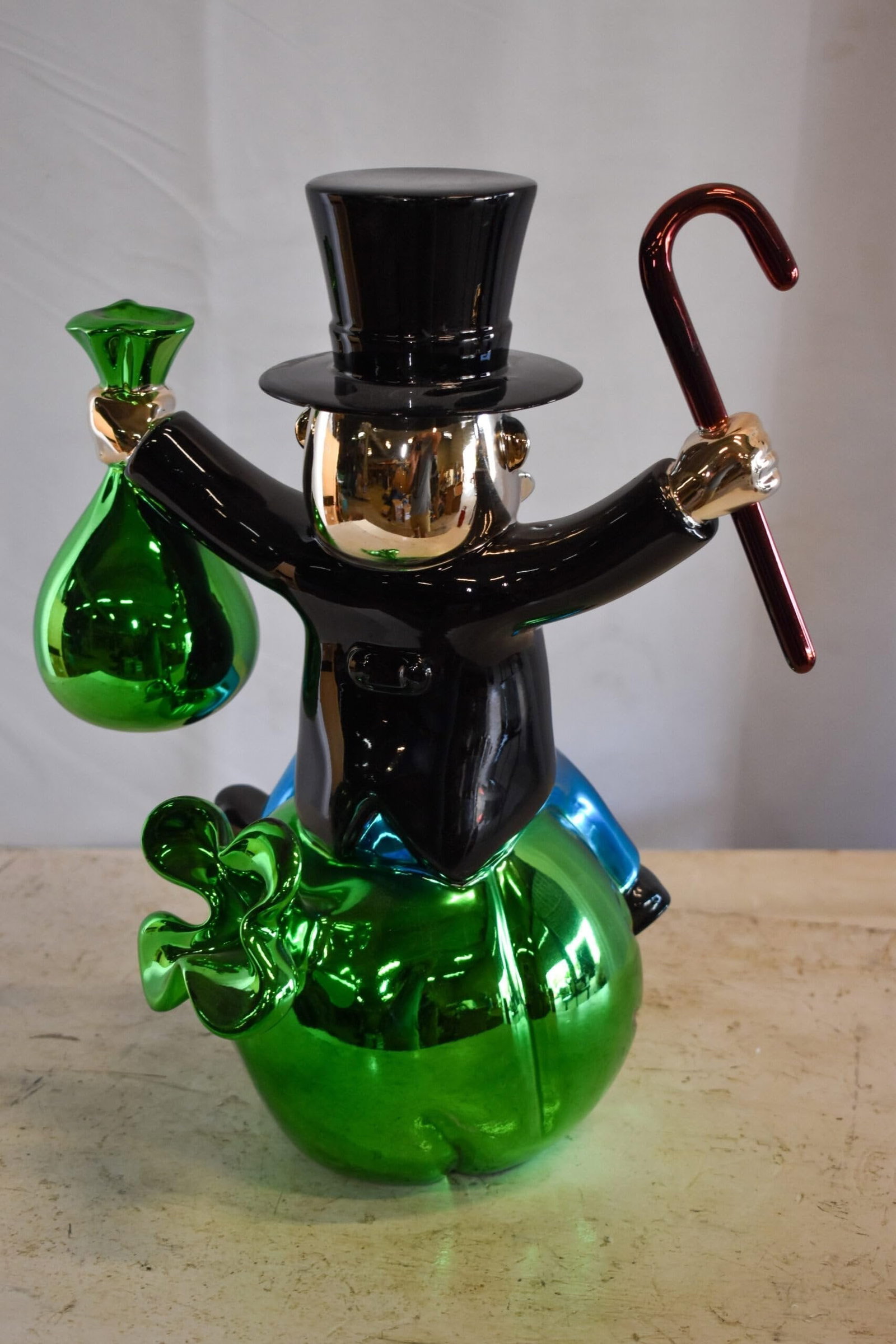 Joyous Monopoly Man Sitting on Money Bag Resin Statue 12" x 10" x 16"H - 8