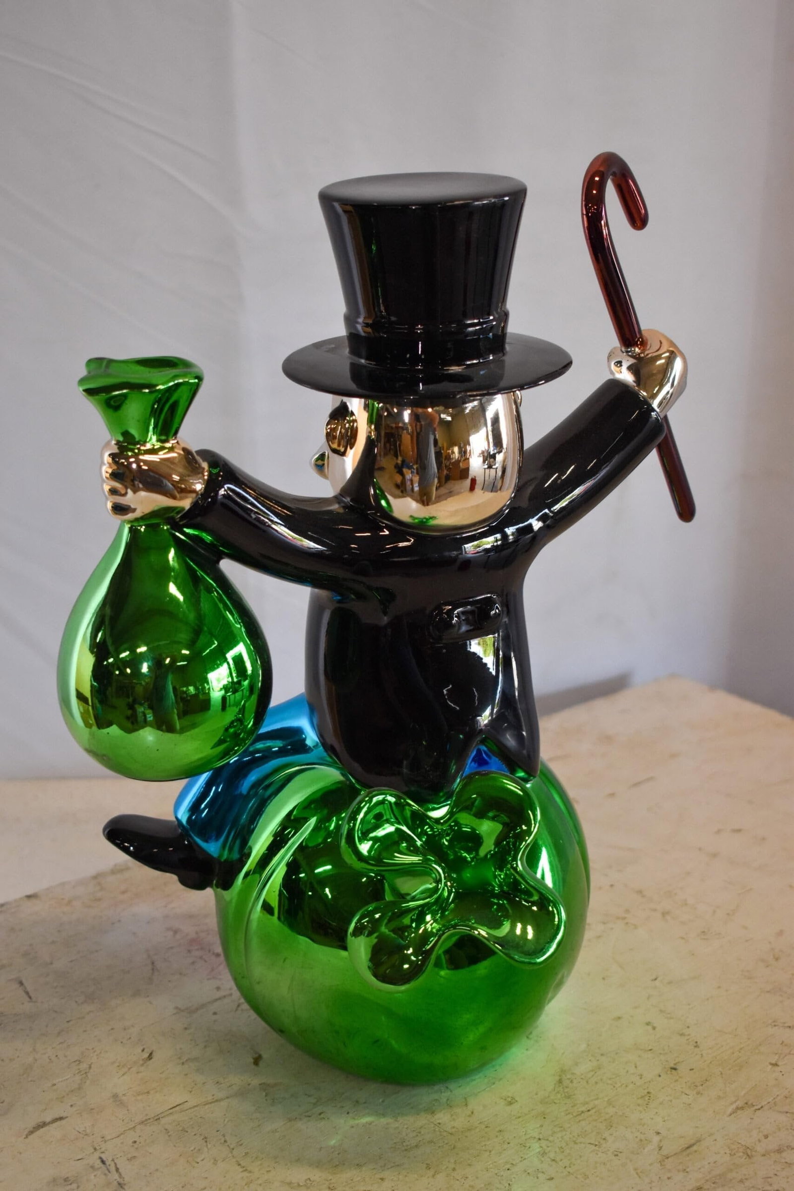 Joyous Monopoly Man Sitting on Money Bag Resin Statue 12" x 10" x 16"H - 9