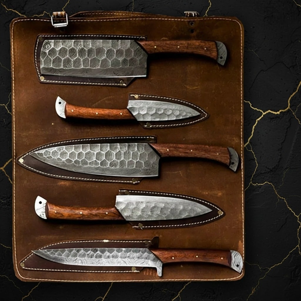 Hand-Forged Damascus Steel Kitchen Knife Set Custom Chef Cutlery 3pc - 7