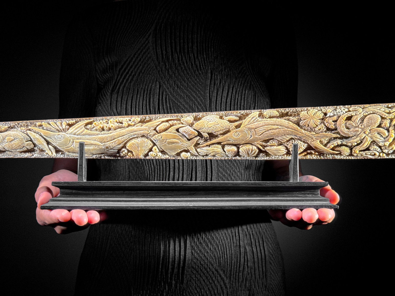 Wonderful engraved Swordfish rostrum - Marine motif - 10