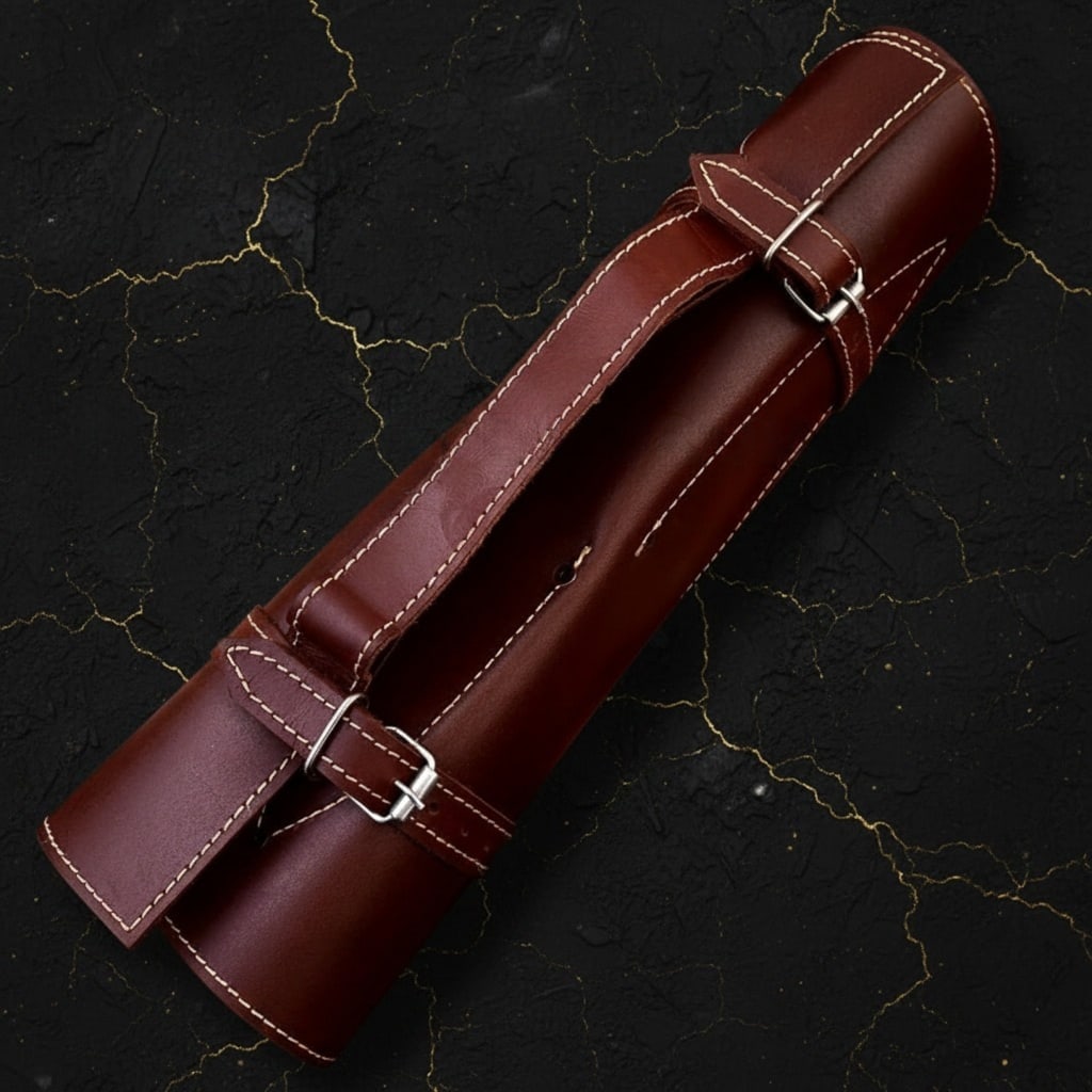 5pc Custom Hand-Forged Damascus Steel Knife Set with Leather Storage Roll - 5