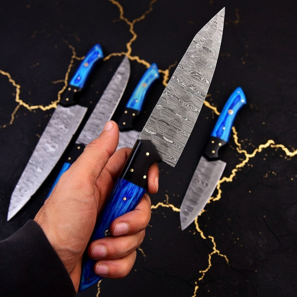 Handmade Damascus Steel Chef Knife Set Custom Kitchen Cleaver Boning Blades - 2