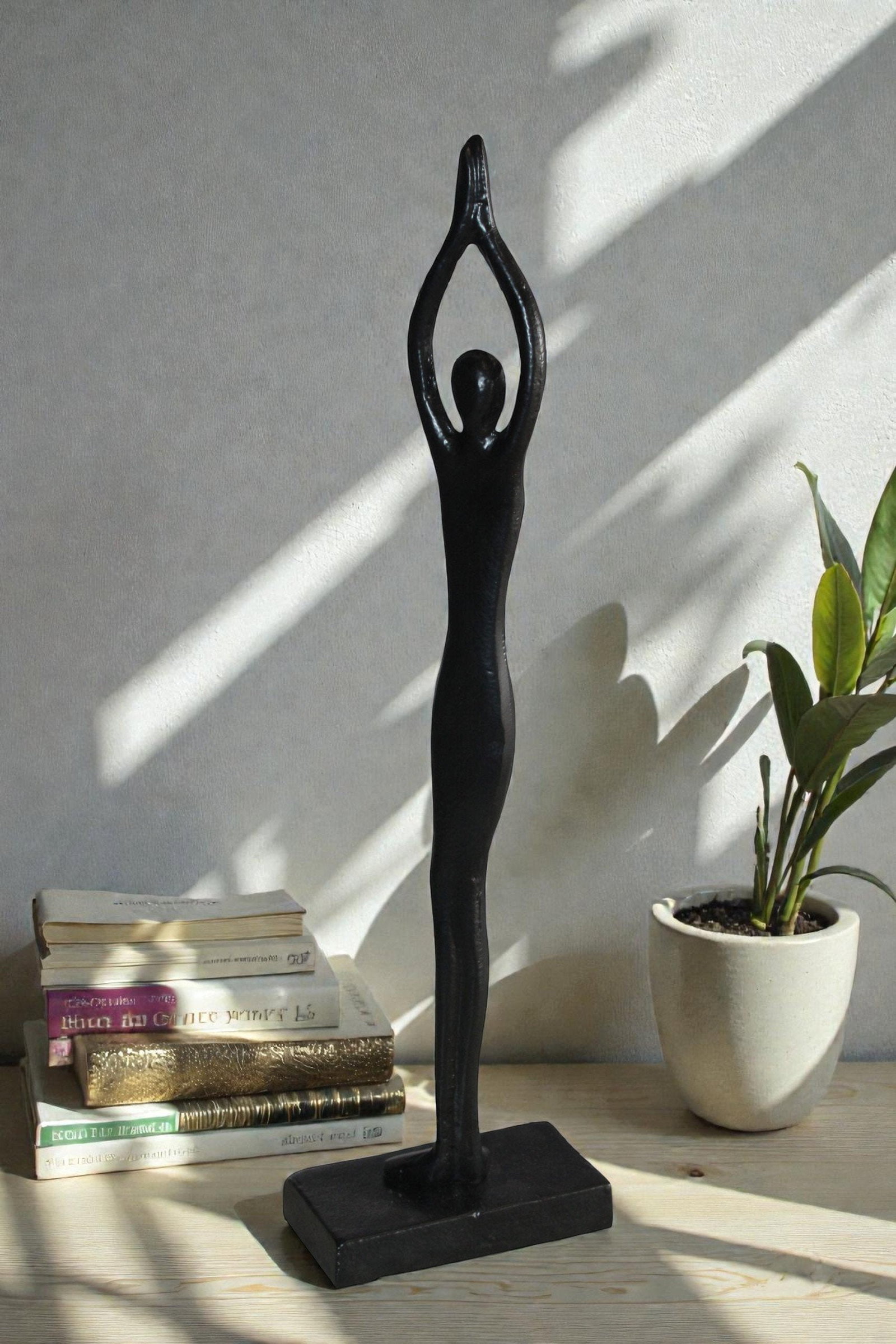 Black Aluminum Yoga Girl Statue Serenity in Tree Top Pose 6" x 3" x 20"H - 3