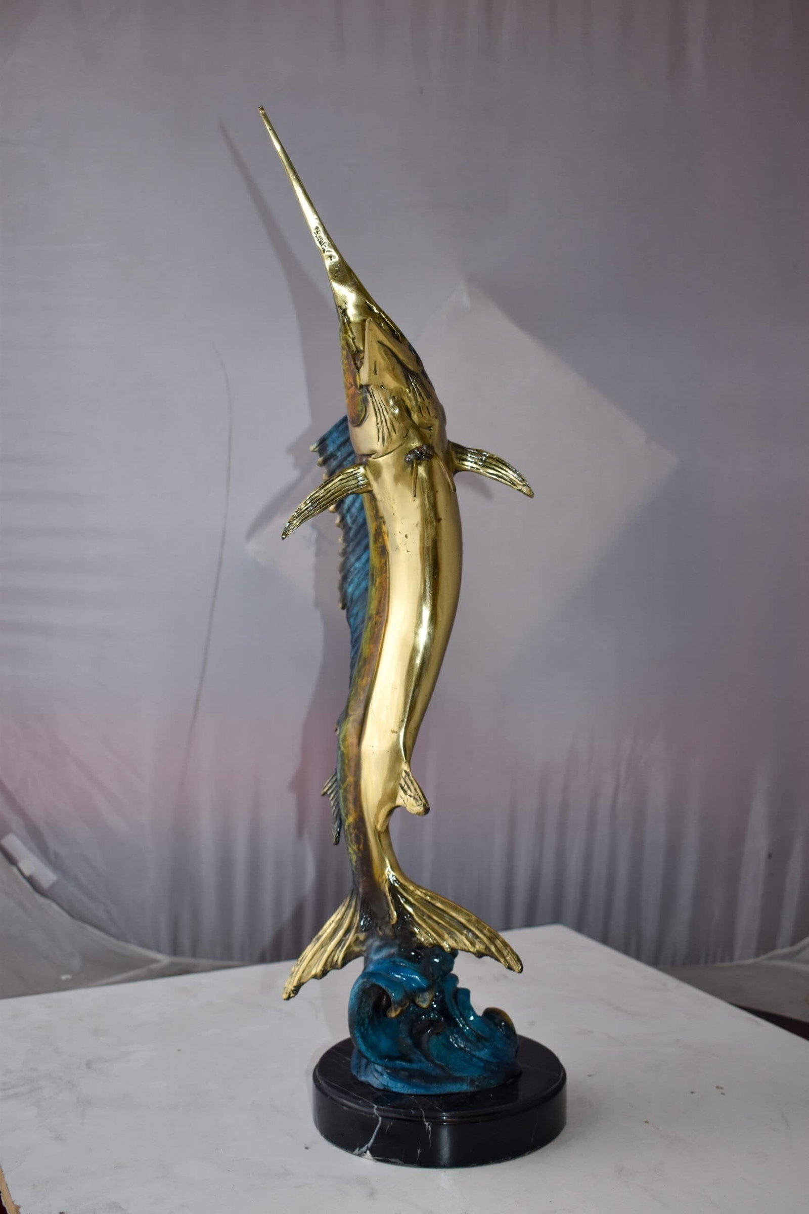 Upright Fierce Marlin Jumping Off the Water Bronze Statue Size: 12" x 8" x 30"H - 8