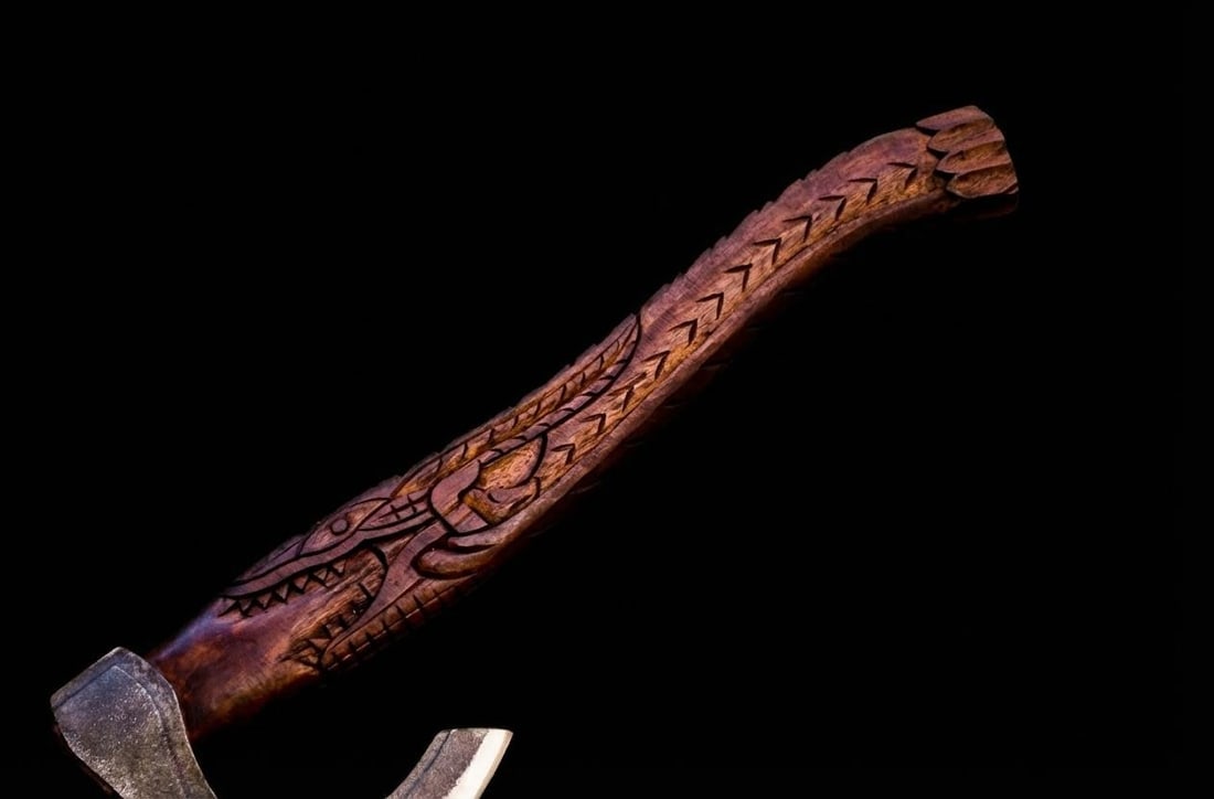 Handmade Carbon Steel Viking Axe Throwing Hatchet with Engraved Ash Wood Handle - 6