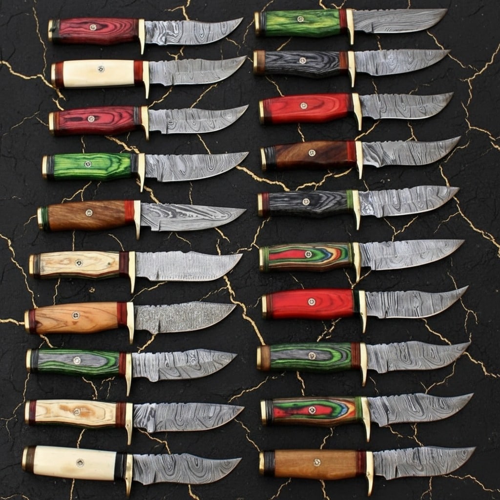10 Hand-Forged Damascus Steel Hunting Knives, 6?? Skinner Blade w/ Sheath Set - 2