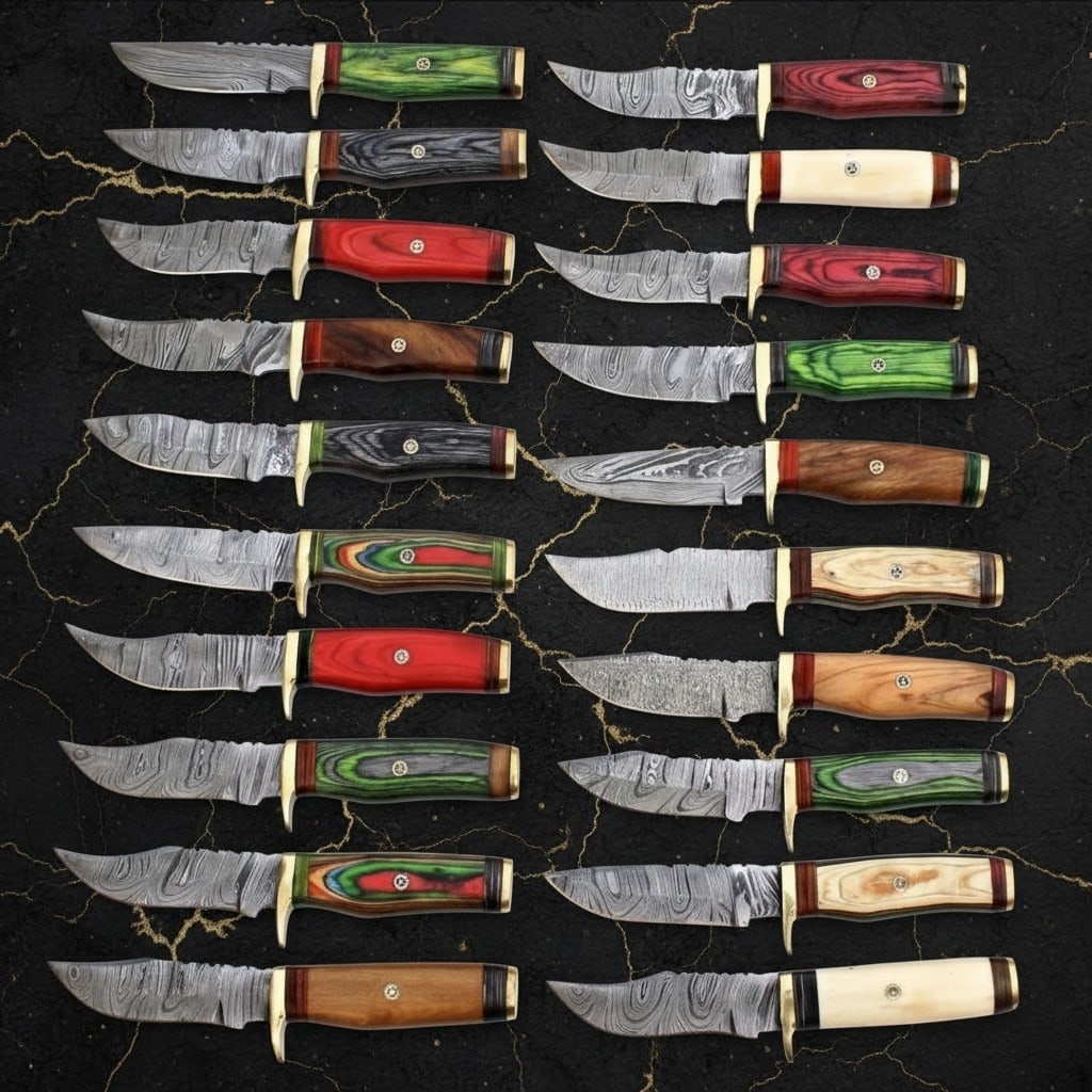 10 Hand-Forged Damascus Steel Hunting Knives, 6?? Skinner Blade w/ Sheath Set - 3