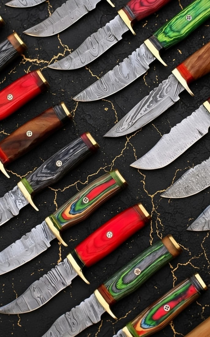 10 Hand-Forged Damascus Steel Hunting Knives, 6?? Skinner Blade w/ Sheath Set - 5