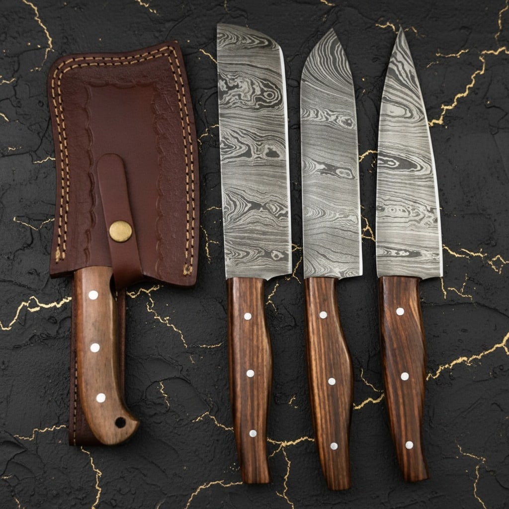 4pc Hand-Forged Damascus Steel Chef Knife Set Custom Culinary Cutlery Tools - 2