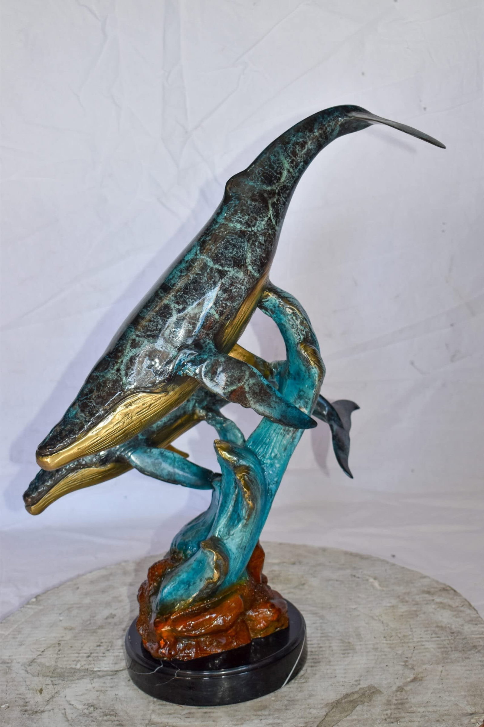 Pair of Humpback Whales Swimming in The Ocean Bronze Statue 20" x 10" x 25"H - 10
