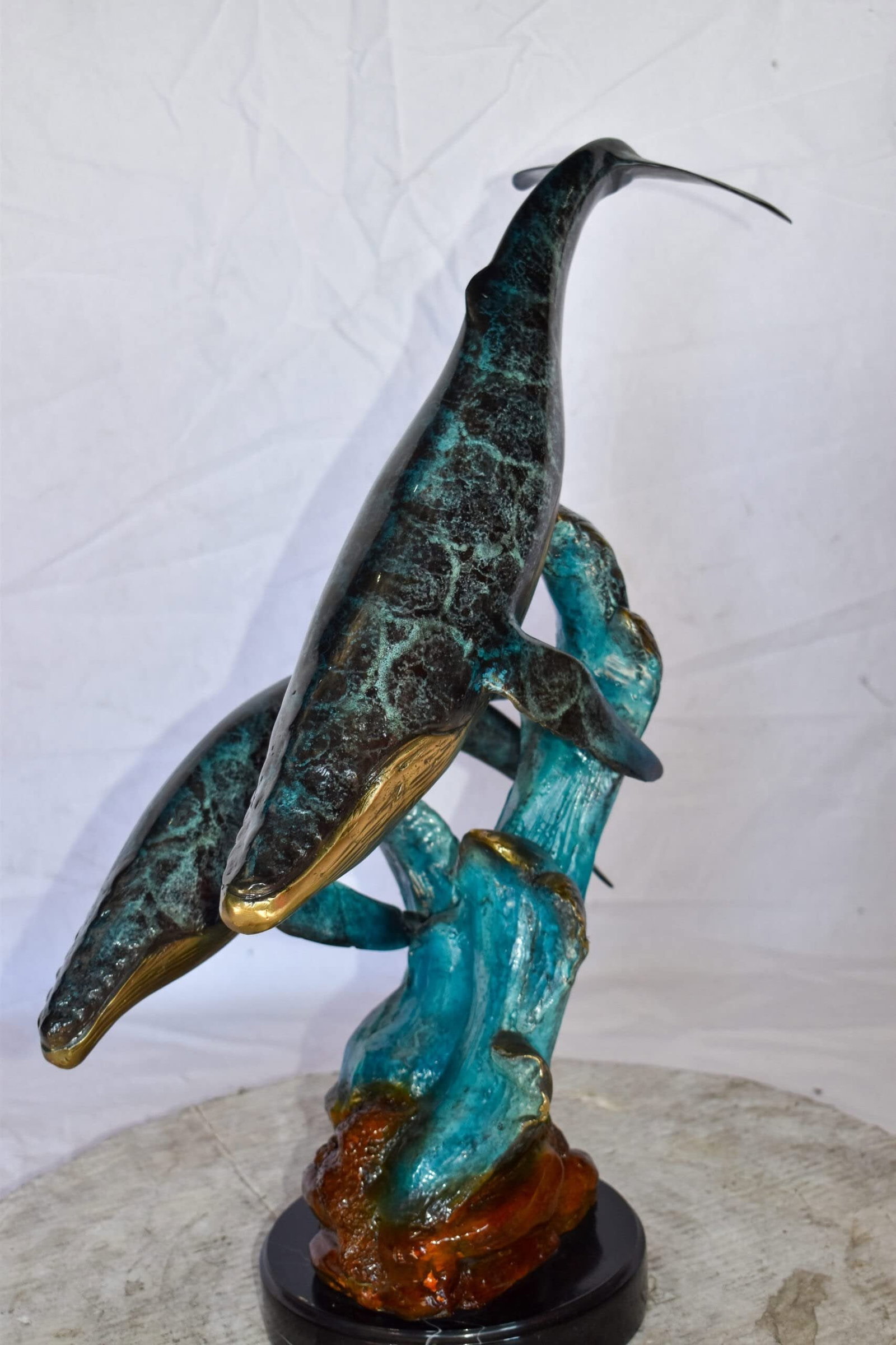 Pair of Humpback Whales Swimming in The Ocean Bronze Statue 20" x 10" x 25"H - 4