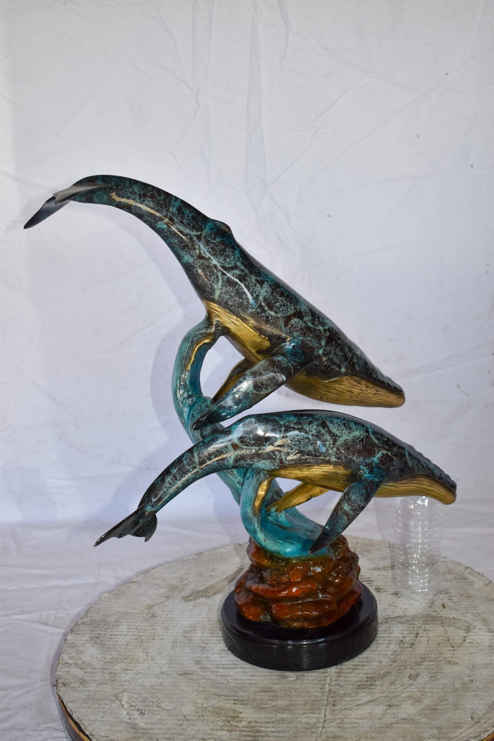 Pair of Humpback Whales Swimming in The Ocean Bronze Statue 20" x 10" x 25"H - 5