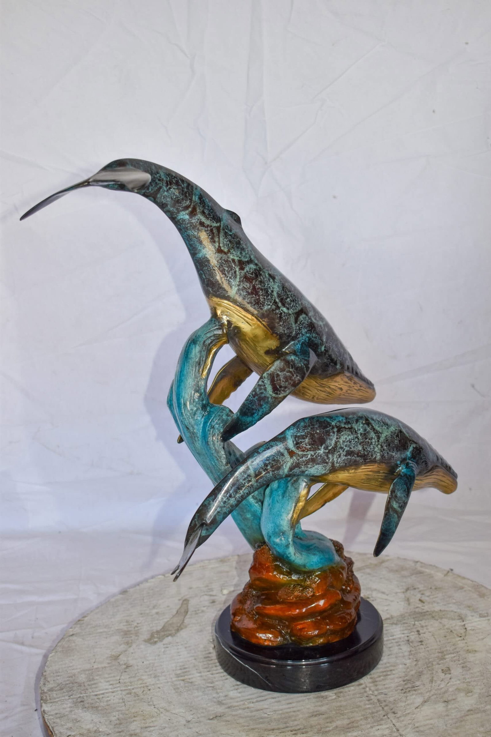 Pair of Humpback Whales Swimming in The Ocean Bronze Statue 20" x 10" x 25"H - 6