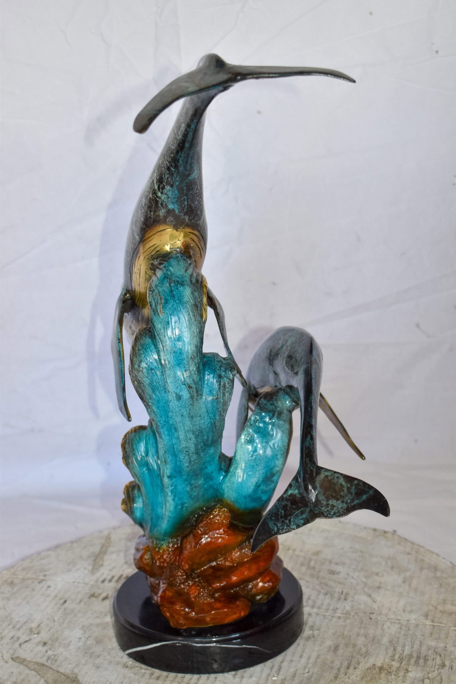 Pair of Humpback Whales Swimming in The Ocean Bronze Statue 20" x 10" x 25"H - 7