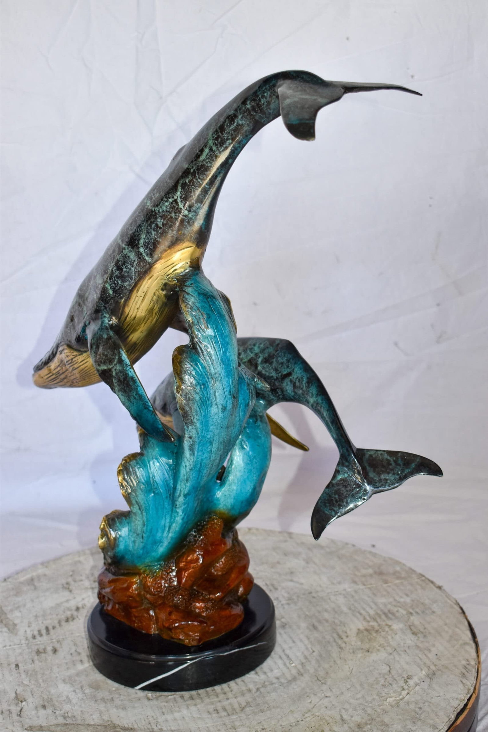 Pair of Humpback Whales Swimming in The Ocean Bronze Statue 20" x 10" x 25"H - 8