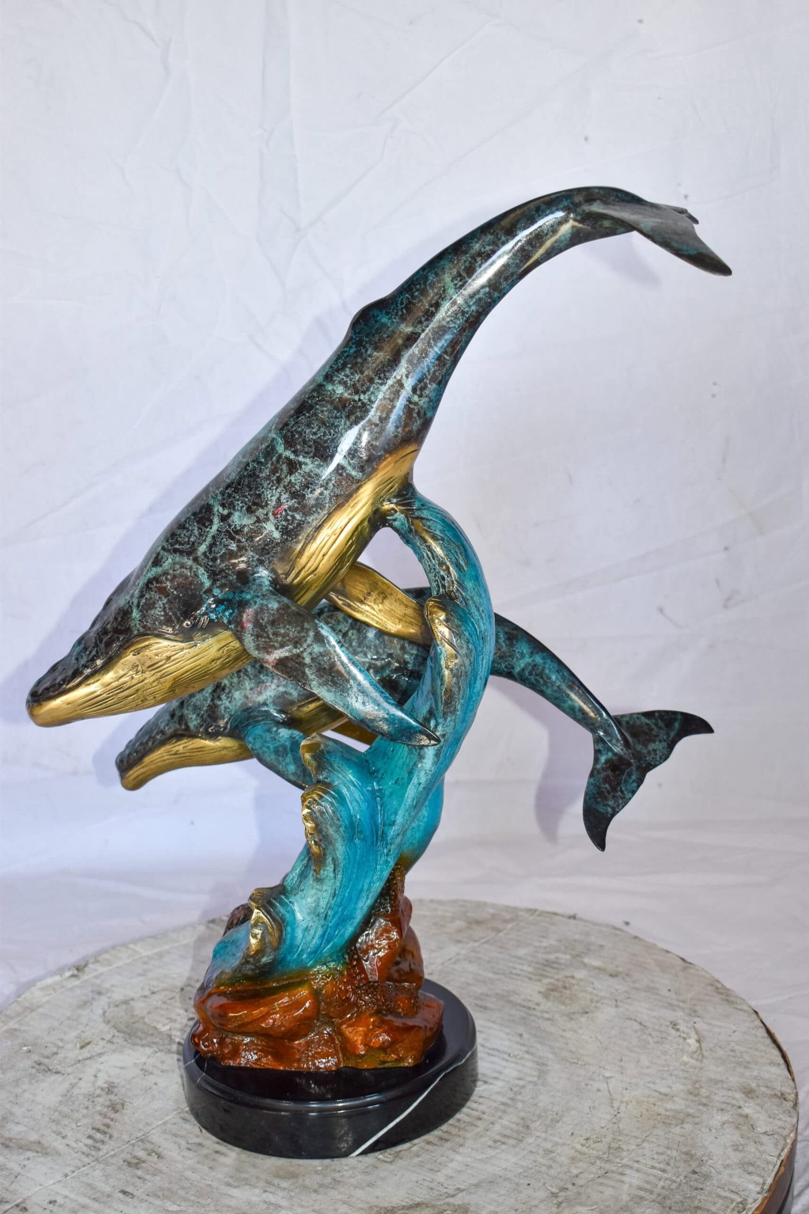 Pair of Humpback Whales Swimming in The Ocean Bronze Statue 20" x 10" x 25"H - 9