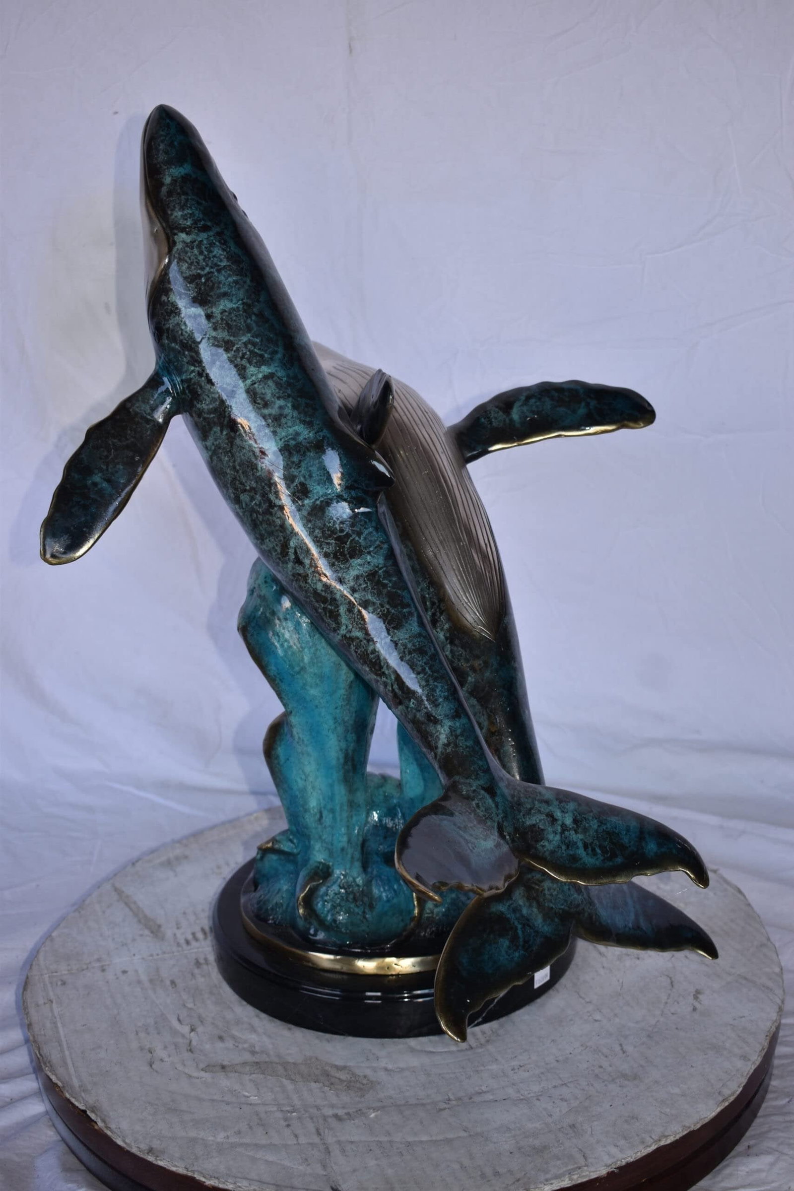Pair of Blue Whales Swimming in The Ocean Bronze Statue Size: 21" x 20" x 27"H. - 10