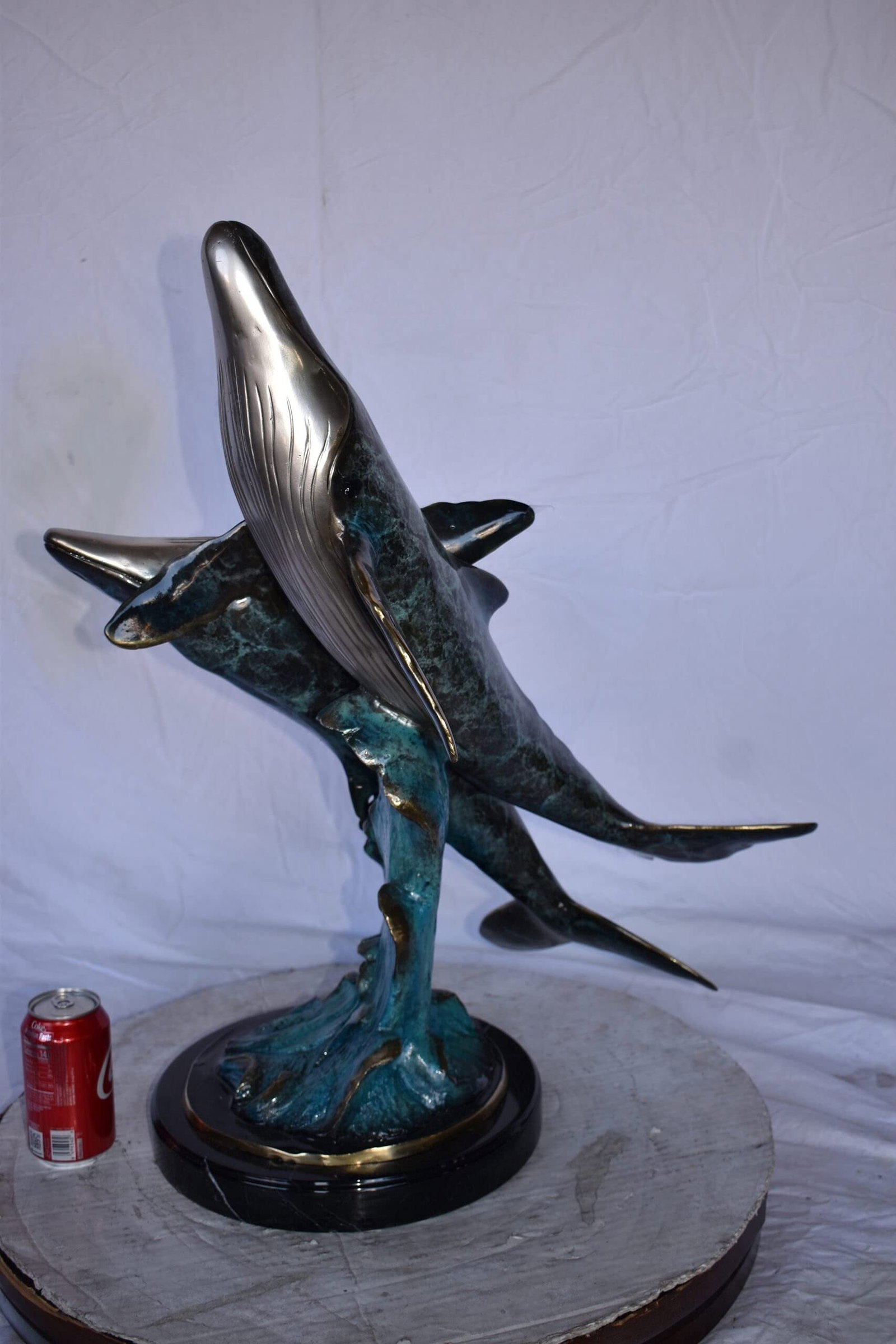 Pair of Blue Whales Swimming in The Ocean Bronze Statue Size: 21" x 20" x 27"H. - 4