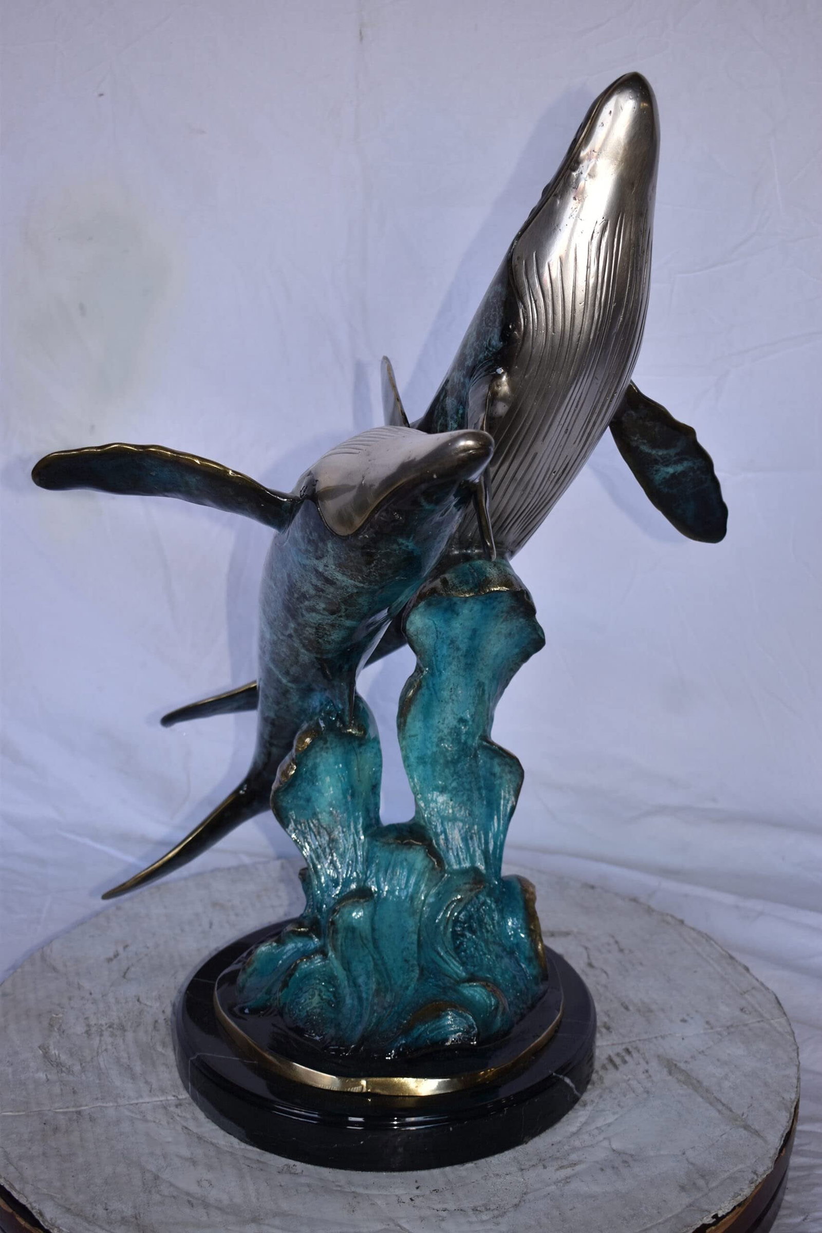 Pair of Blue Whales Swimming in The Ocean Bronze Statue Size: 21" x 20" x 27"H. - 6