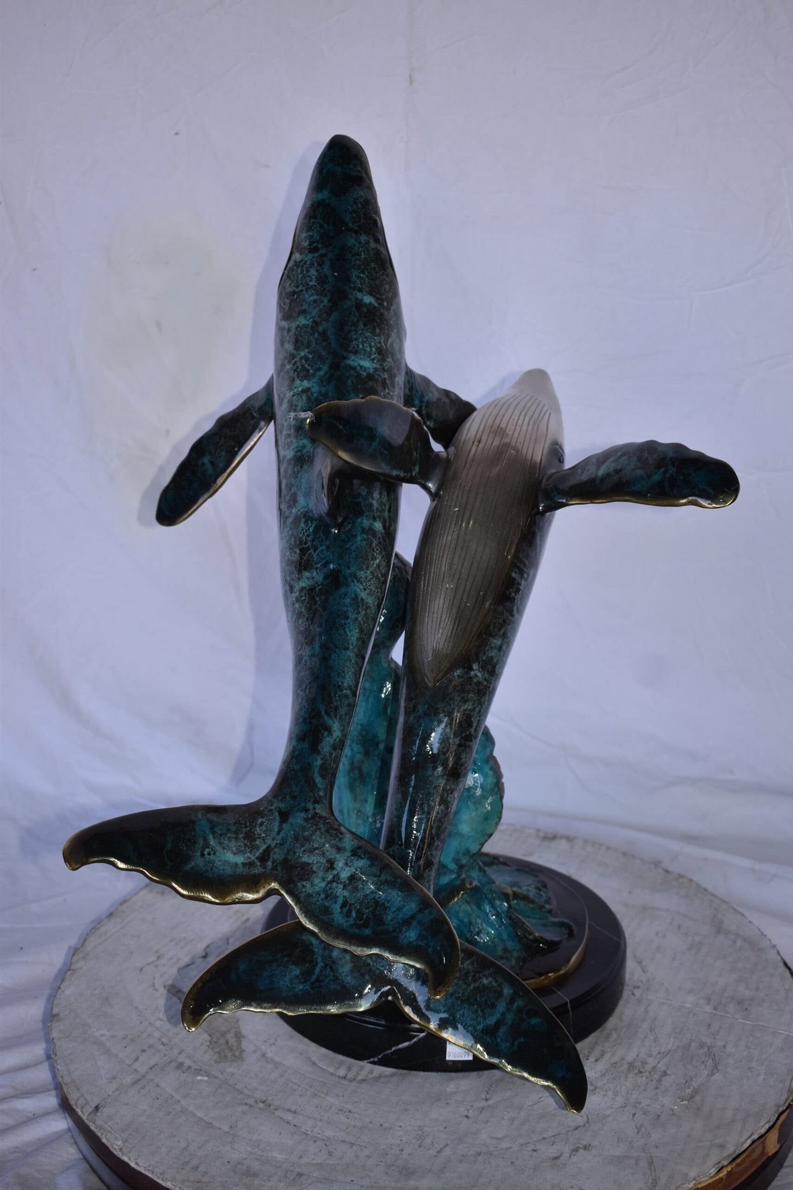 Pair of Blue Whales Swimming in The Ocean Bronze Statue Size: 21" x 20" x 27"H. - 9