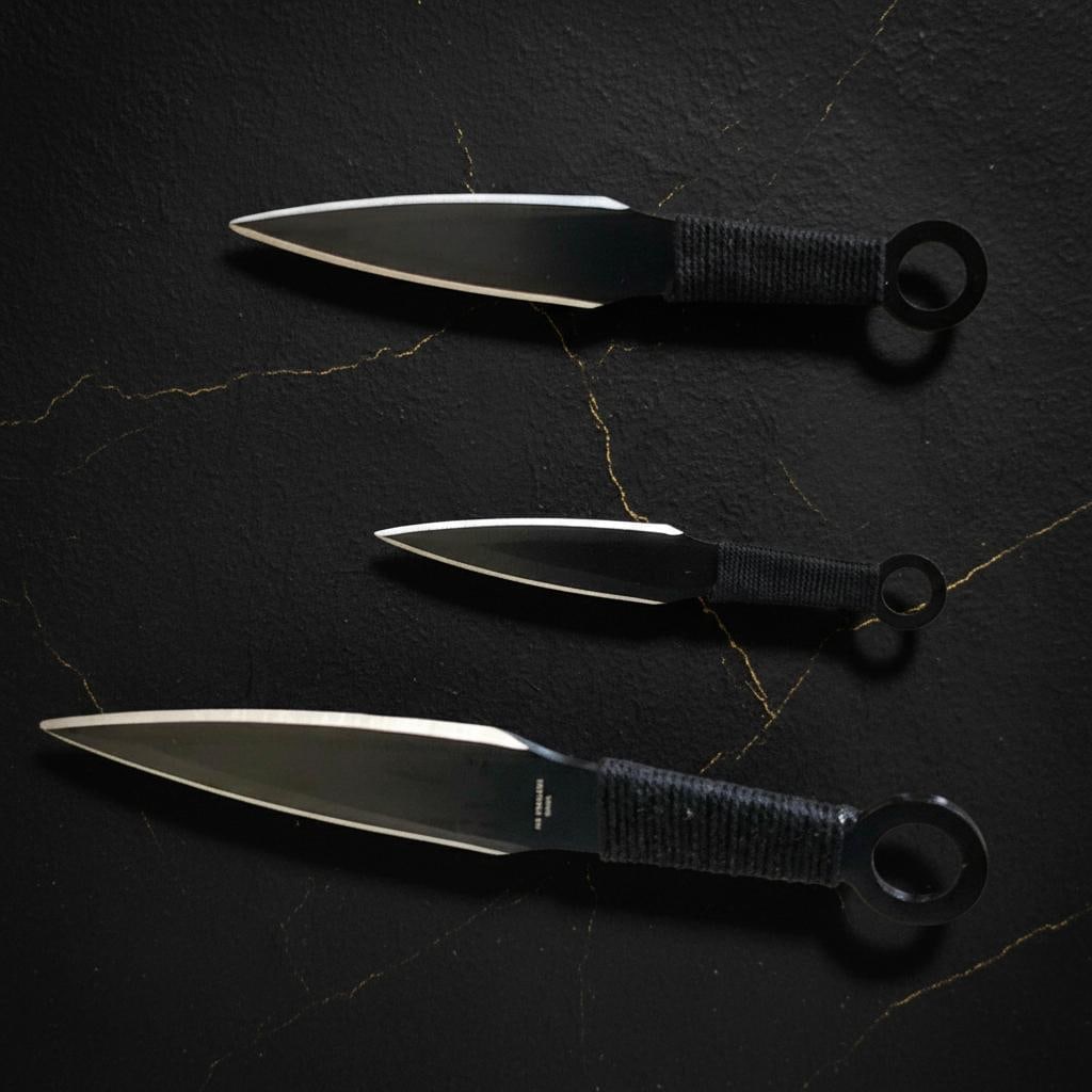 Set of 12 Black Tactical Kunai 6" Throwing Knives 440 Steel Double Edged Blades: Title:Set of 12 Black Tactical Kunai 6" Throwing Knives 440 Steel Double Edged Blades Description:This listing offers a new set of 12 tactical kunai throwing knives. These black, fixed blade knives