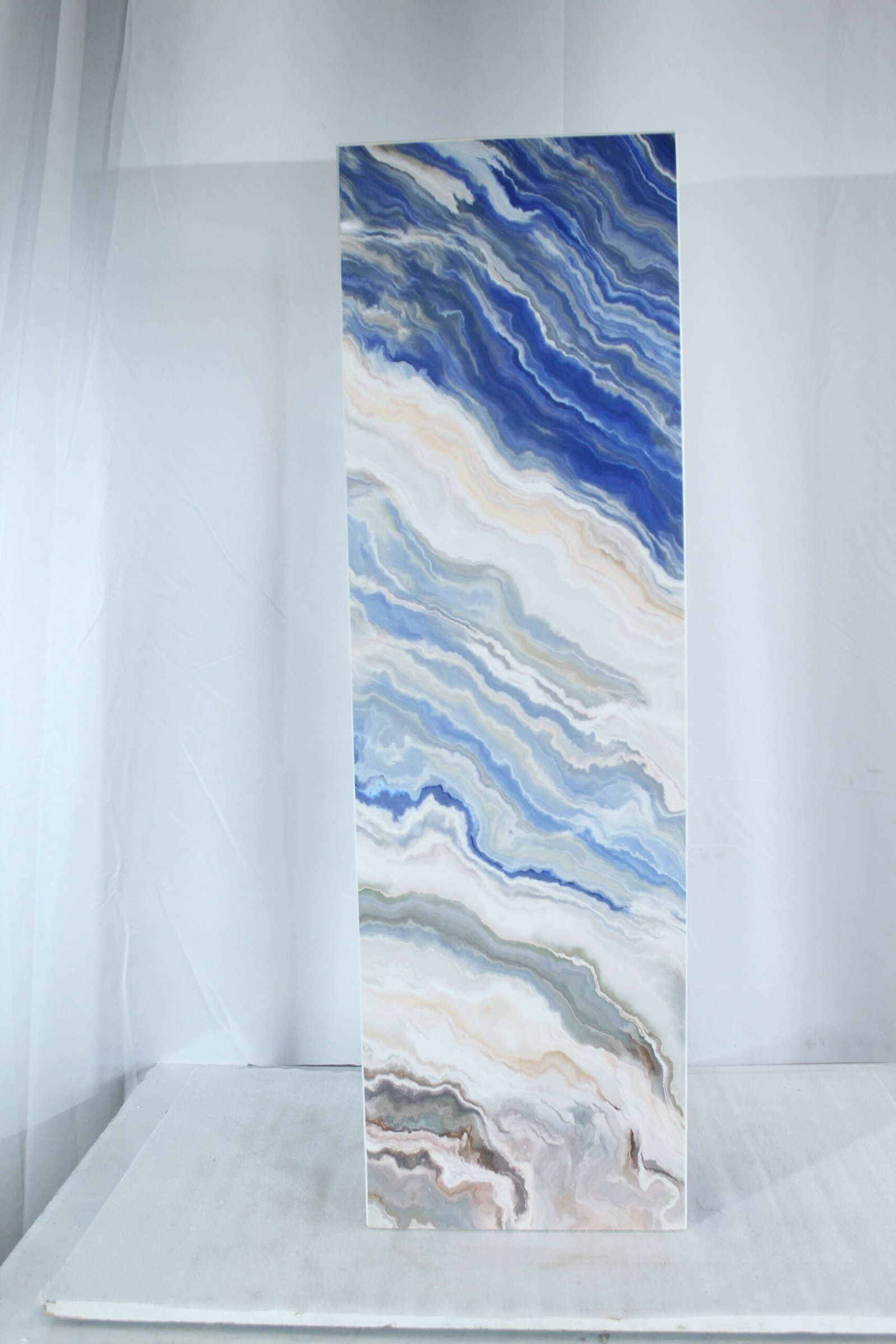 Porcelain Pedestal Stand – Indoor/Outdoor Display Column with Marble-Look Blue,White & Beige - 3