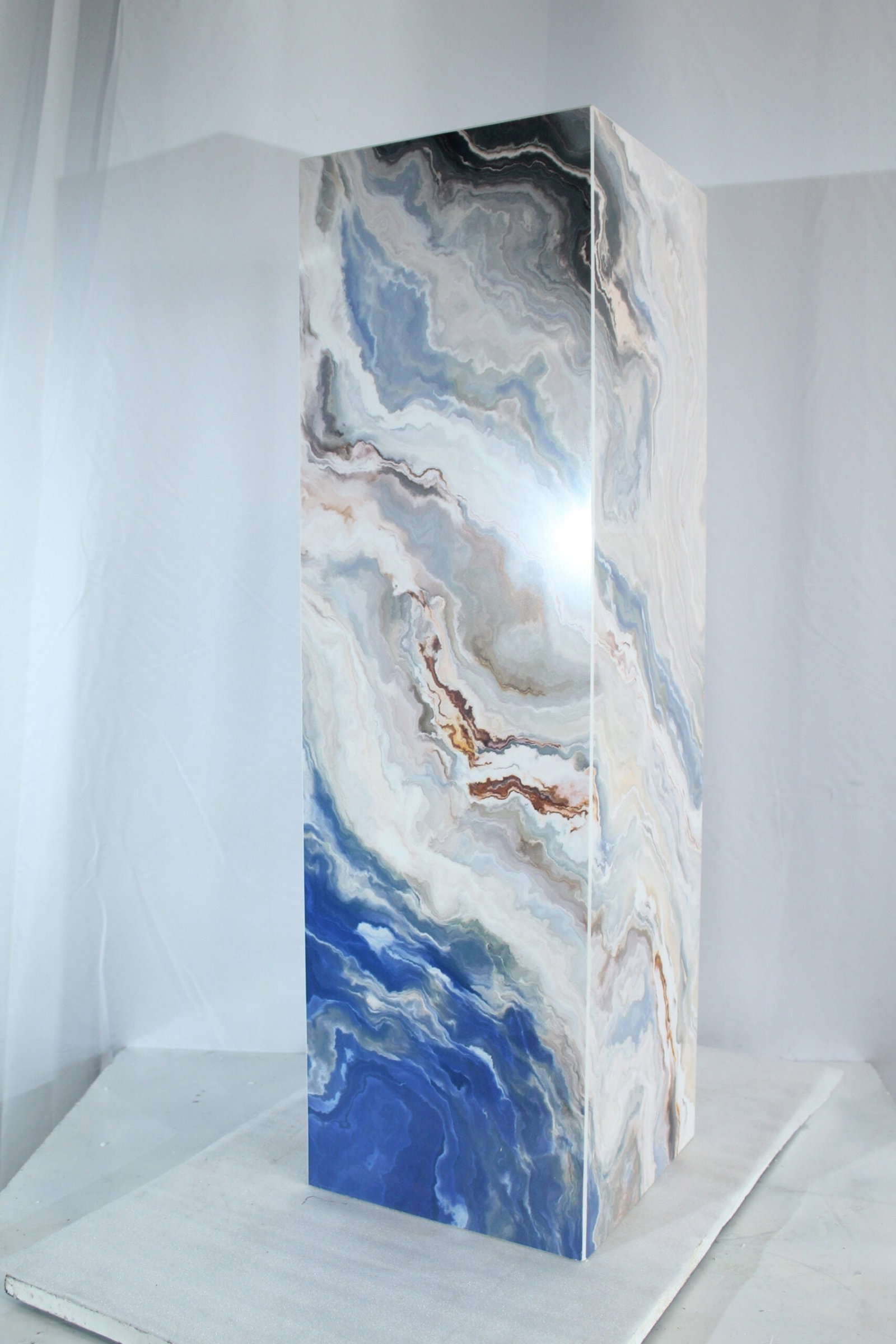 Porcelain Pedestal Stand – Indoor/Outdoor Display Column with Marble-Look Blue,White & Beige - 6