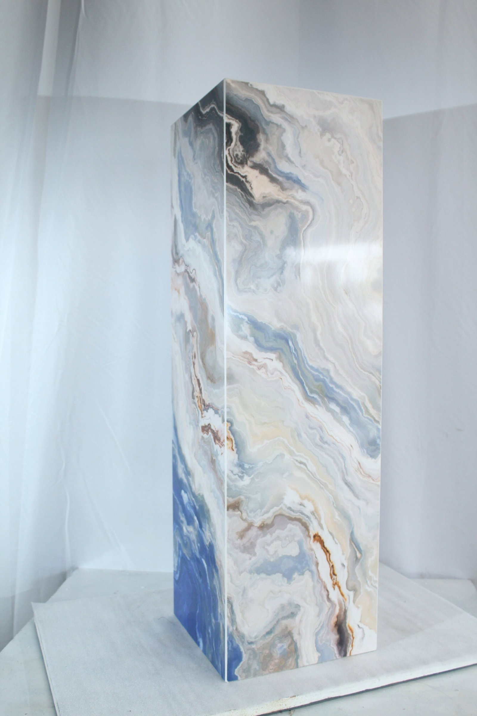 Porcelain Pedestal Stand – Indoor/Outdoor Display Column with Marble-Look Blue,White & Beige - 7