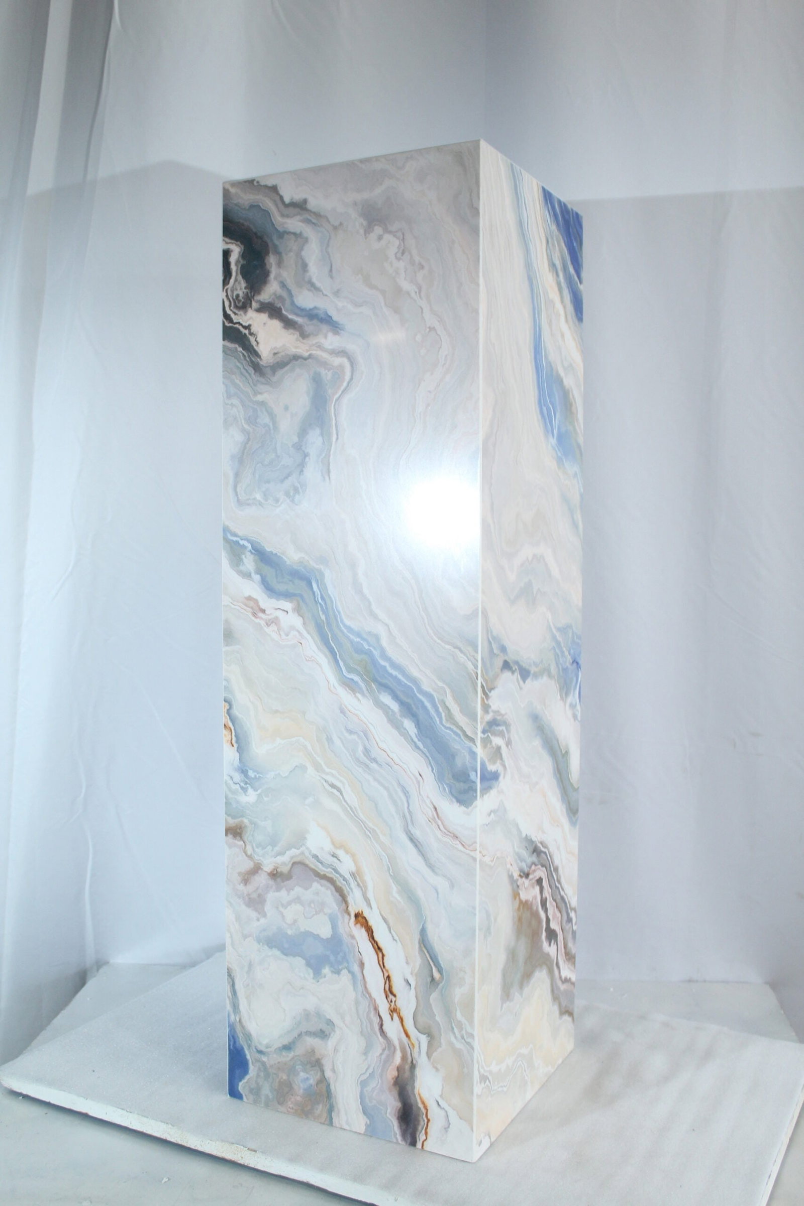 Porcelain Pedestal Stand – Indoor/Outdoor Display Column with Marble-Look Blue,White & Beige - 8