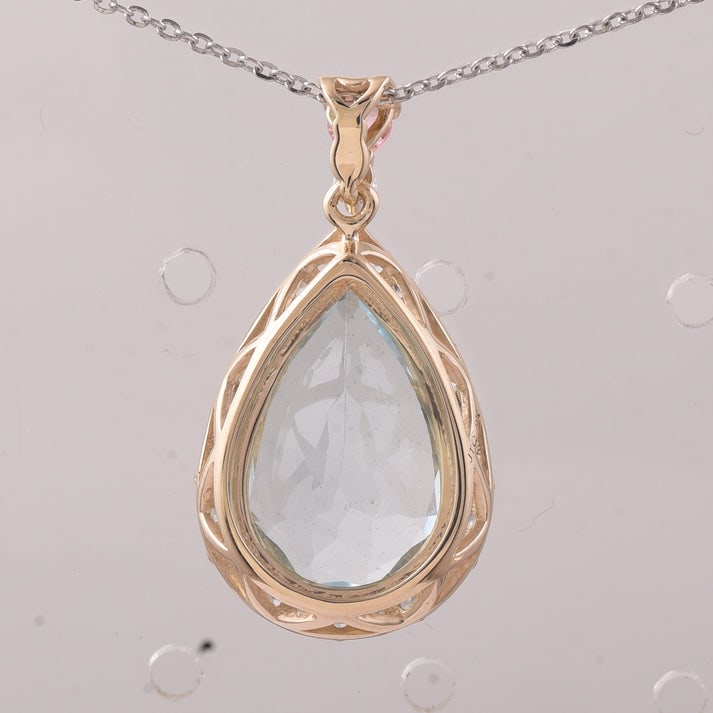 5.20 Ct Pear Aquamarine 9K Gold Pendant - 2