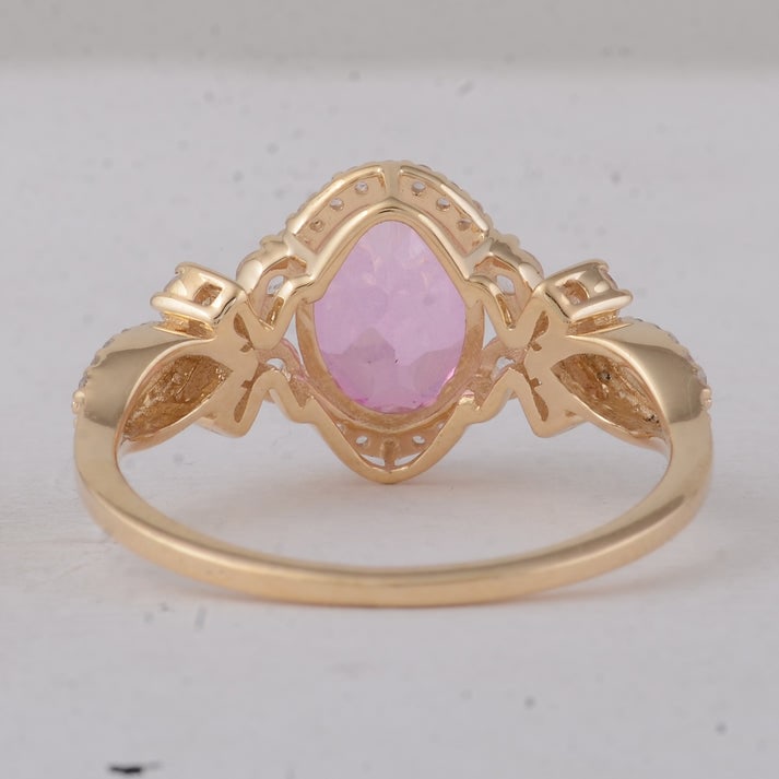 2.18 Ct Oval Pink Topaz 9K Gold Ring - 3