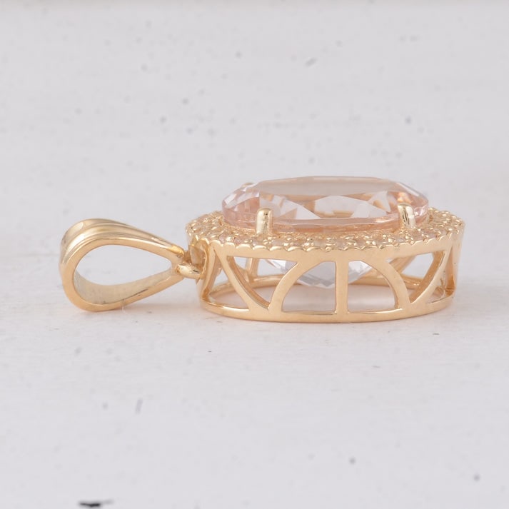 3.31 Ct Oval Morganite 9K Gold Pendant - 3