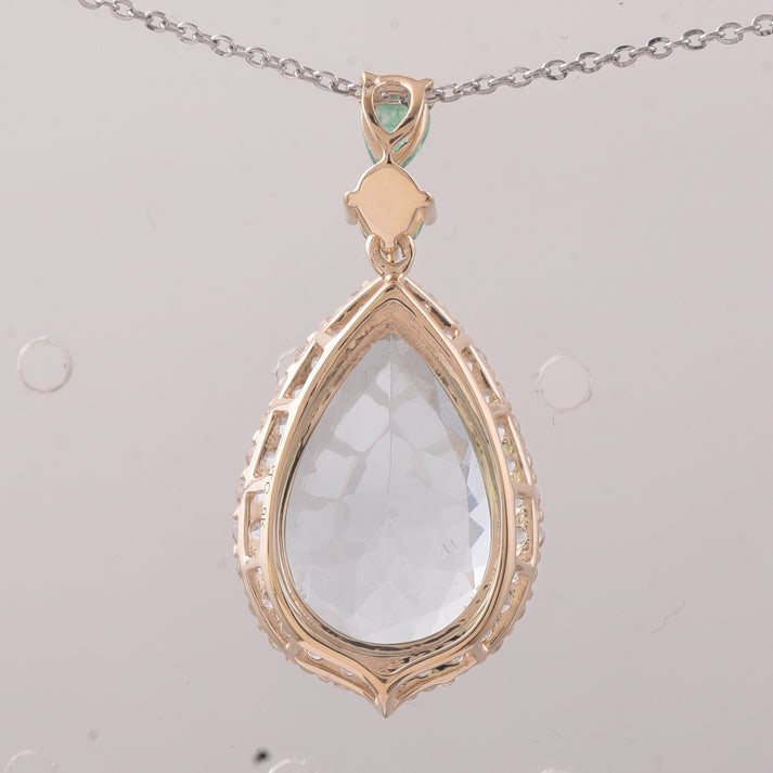 4.59 Ct Pear Aquamarine 9K Gold Pendant - 2