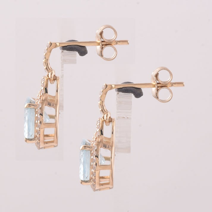 3.16 Ct Oval Aquamarine 9K Gold Earrings - 2