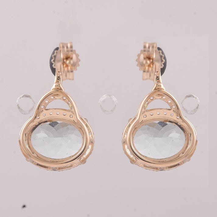 3.16 Ct Oval Aquamarine 9K Gold Earrings - 3