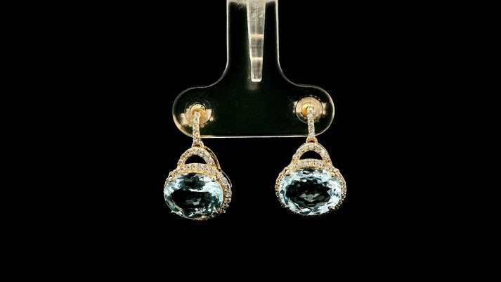 3.16 Ct Oval Aquamarine 9K Gold Earrings - 4