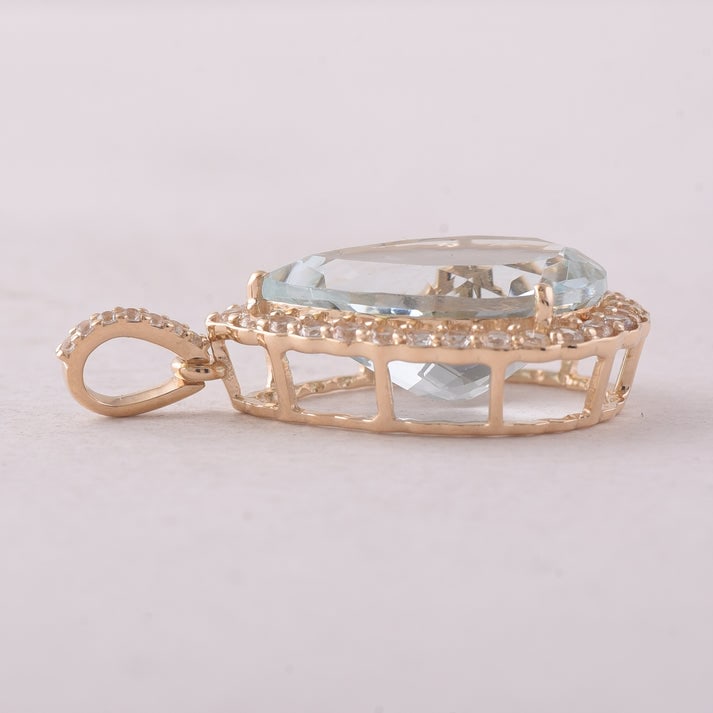 5.47 Ct Pear Aquamarine 9K Gold Pendant - 4