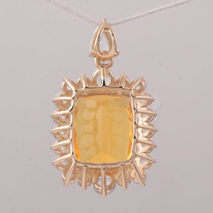 4.14 Ct Cushion Fire Opal 9K Gold Pendant - 2