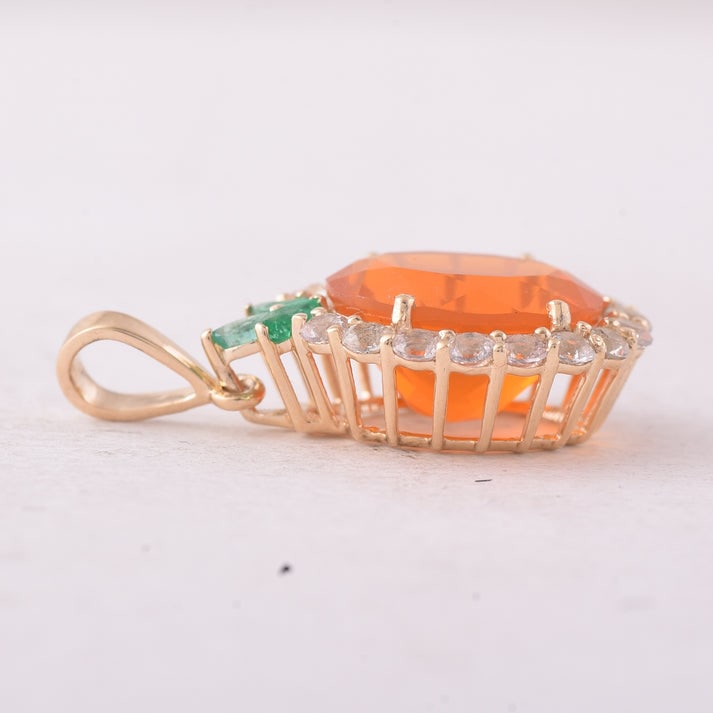 3.46 Ct Oval Fire Opal 9K Gold Pendant - 3