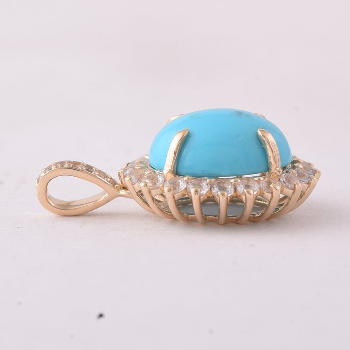 3.46 Ct Oval Turquoise 9K Gold Pendant - 3