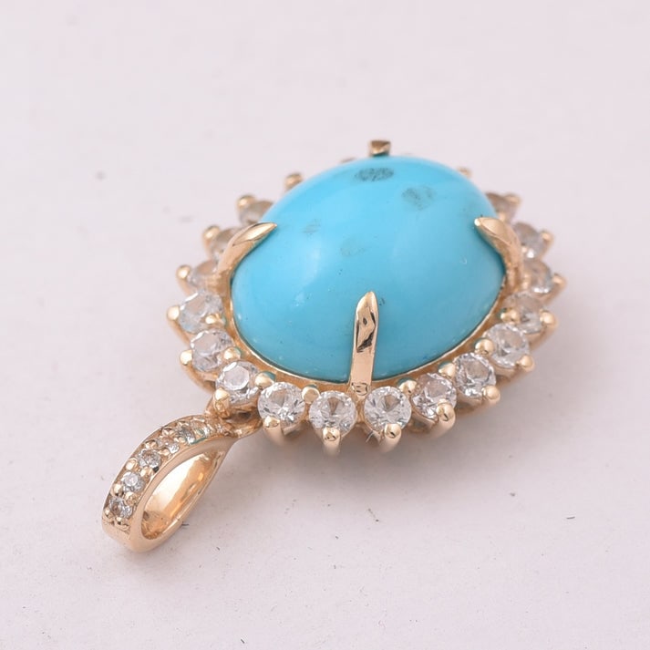 3.46 Ct Oval Turquoise 9K Gold Pendant - 4